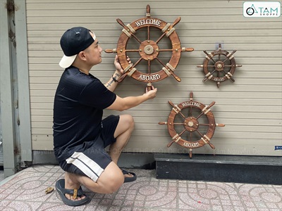 Bánh lái tàu trang trí Welcome Full Nâu đường kính 32 - 62cm [Gỗ dày - 3 Size] BANHLAI-05